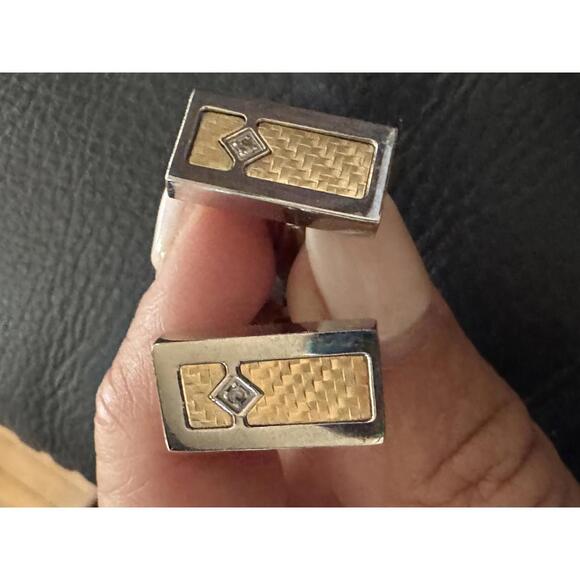 Macy's Stainless Steel 18k Weave Cufflinks NIB - Picture 1 of 2